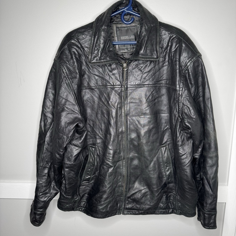 Excelled Black Leather Motorcycle Biker Jacket Mens XL Heavy Distress Wear